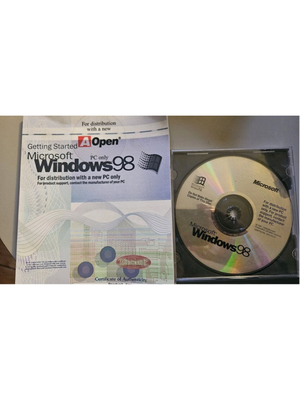 Microsoft Windows 98 CD Manual.and Product KEY